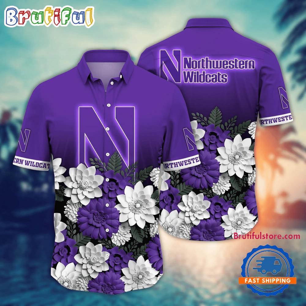 NCAA Northwestern Wildcats Flower Tropical Summer Beach Hawaiian Shirt