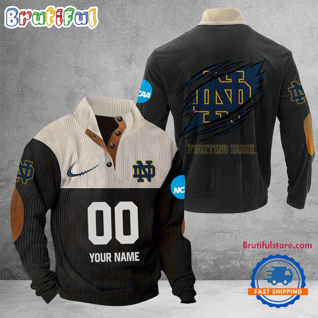 NCAA Notre Dame Fighting Irish Sport Team Custom Name And Number Buttoned Collar Sweatshirt