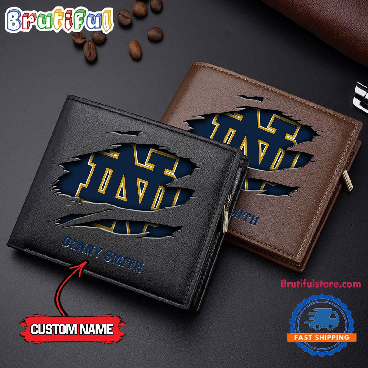 NCAA Notre Dame Fighting Irish Sporty Custom Men’s Leather Wallet