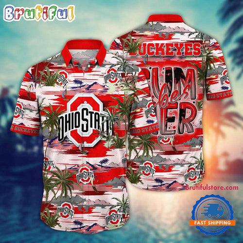 NCAA Ohio State Buckeyes Flower Design Summer Beach Aloha Hawaiian Shirt