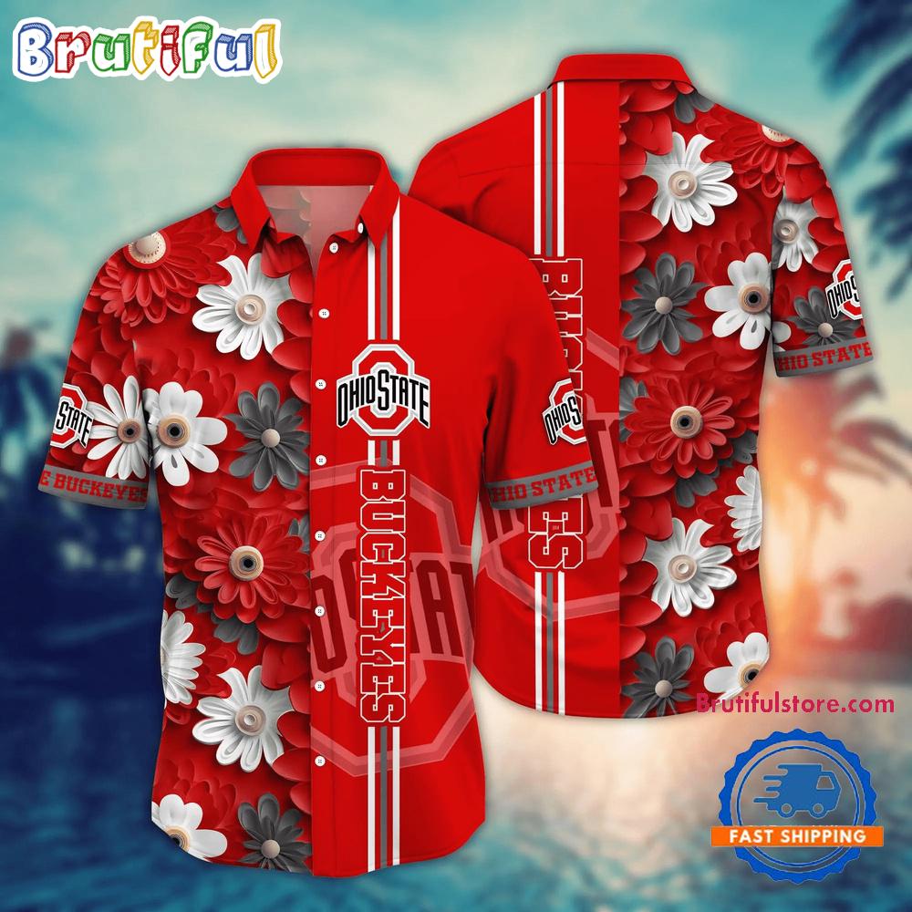 NCAA Ohio State Buckeyes Flower Summer Aloha Button Hawaiian Shirt