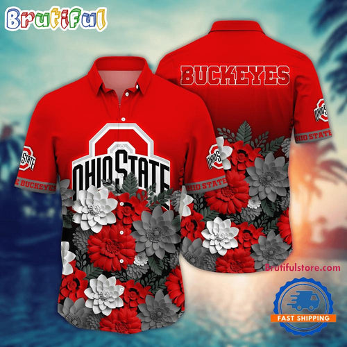 NCAA Ohio State Buckeyes Flower Tropical Summer Beach Hawaiian Shirt