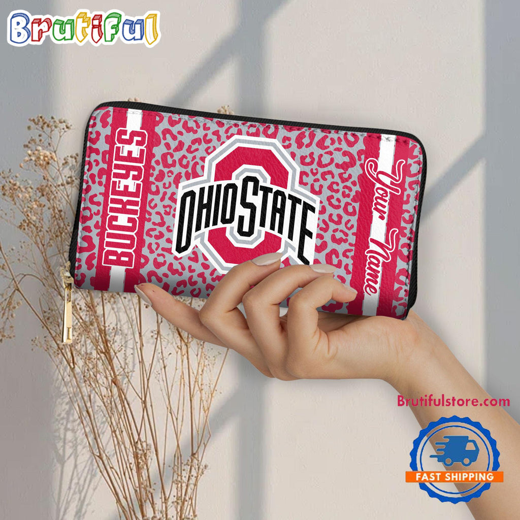 NCAA Ohio State Buckeyes Leopard Women’s Zip Around Wallet, Sporty Women’s Wallet