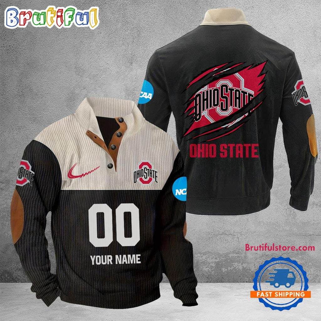 NCAA Ohio State Buckeyes Sport Team Custom Name And Number Buttoned Collar Sweatshirt