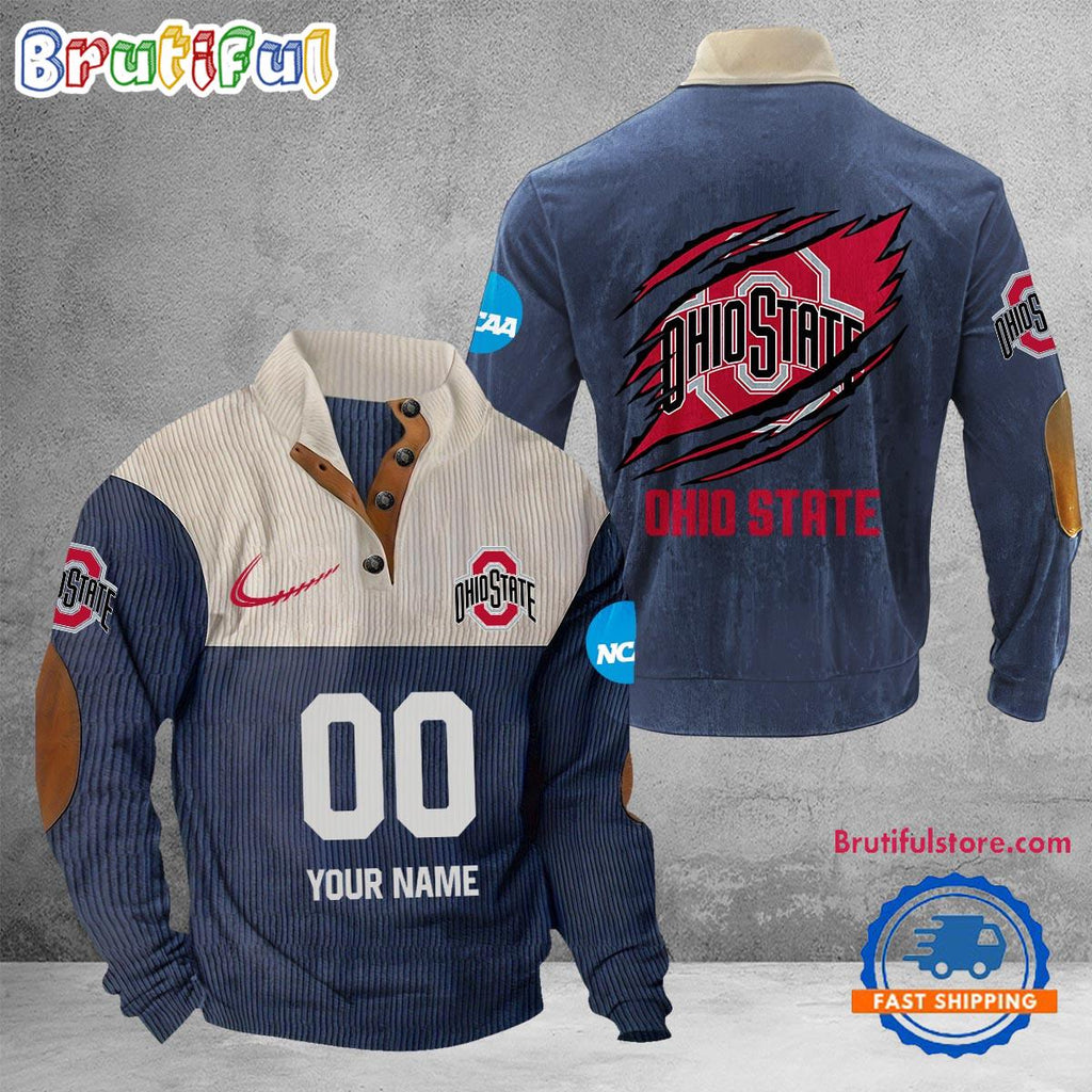 NCAA Ohio State Buckeyes Sport Team Custom Name And Number Buttoned Collar Sweatshirt