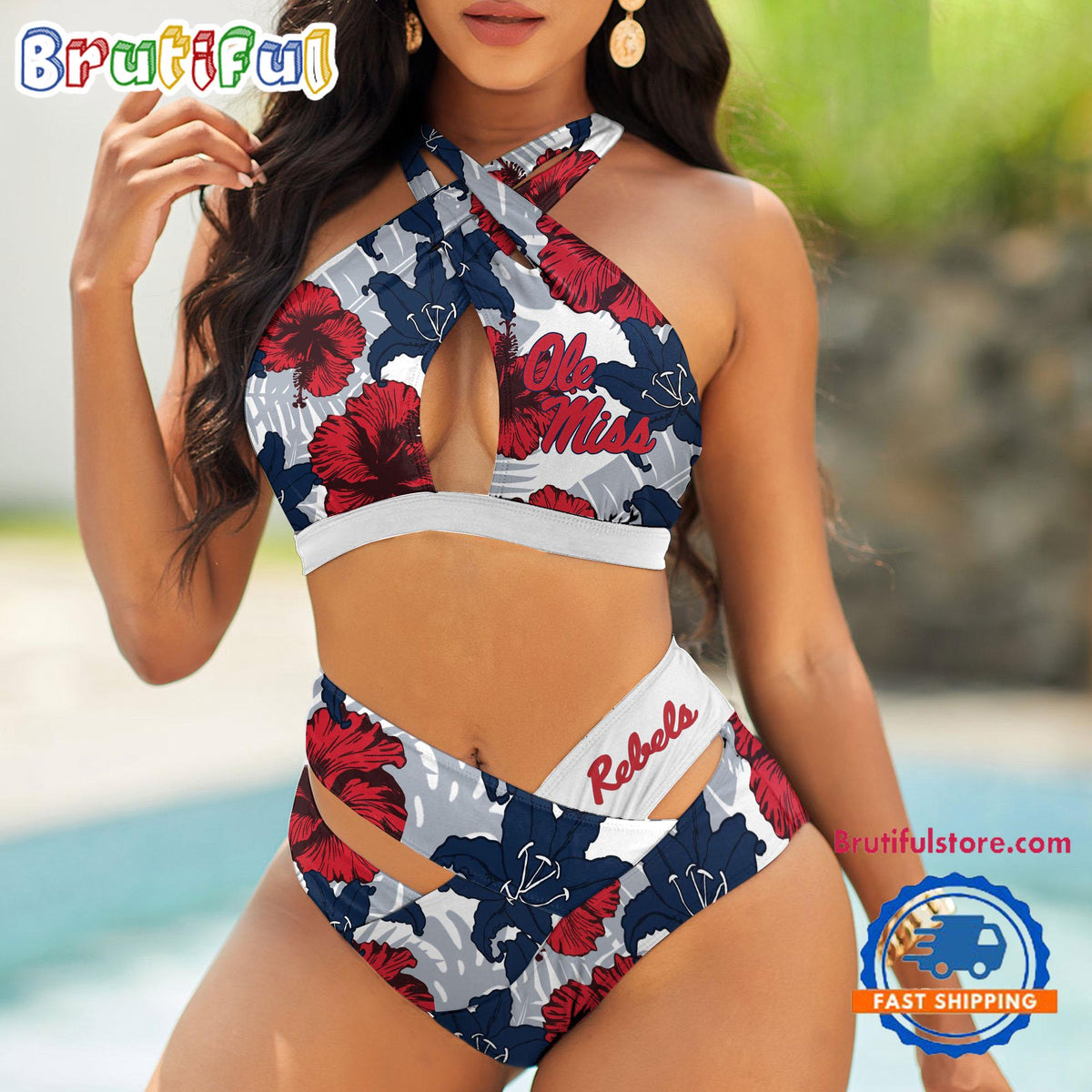 NCAA Ole Miss Rebels Hawaiian Pattern Summer Beach Women’s Bikini Set