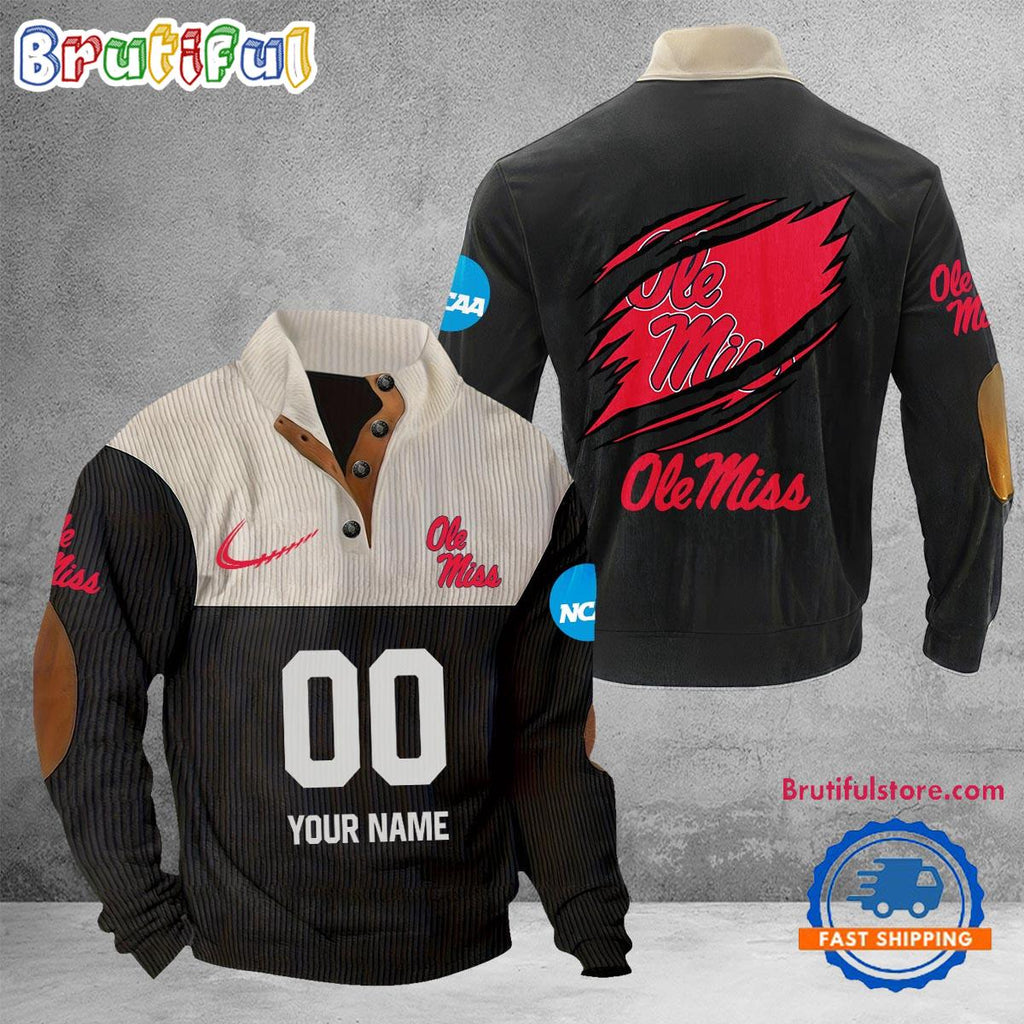 NCAA Ole Miss Rebels Sport Team Custom Name And Number Buttoned Collar Sweatshirt