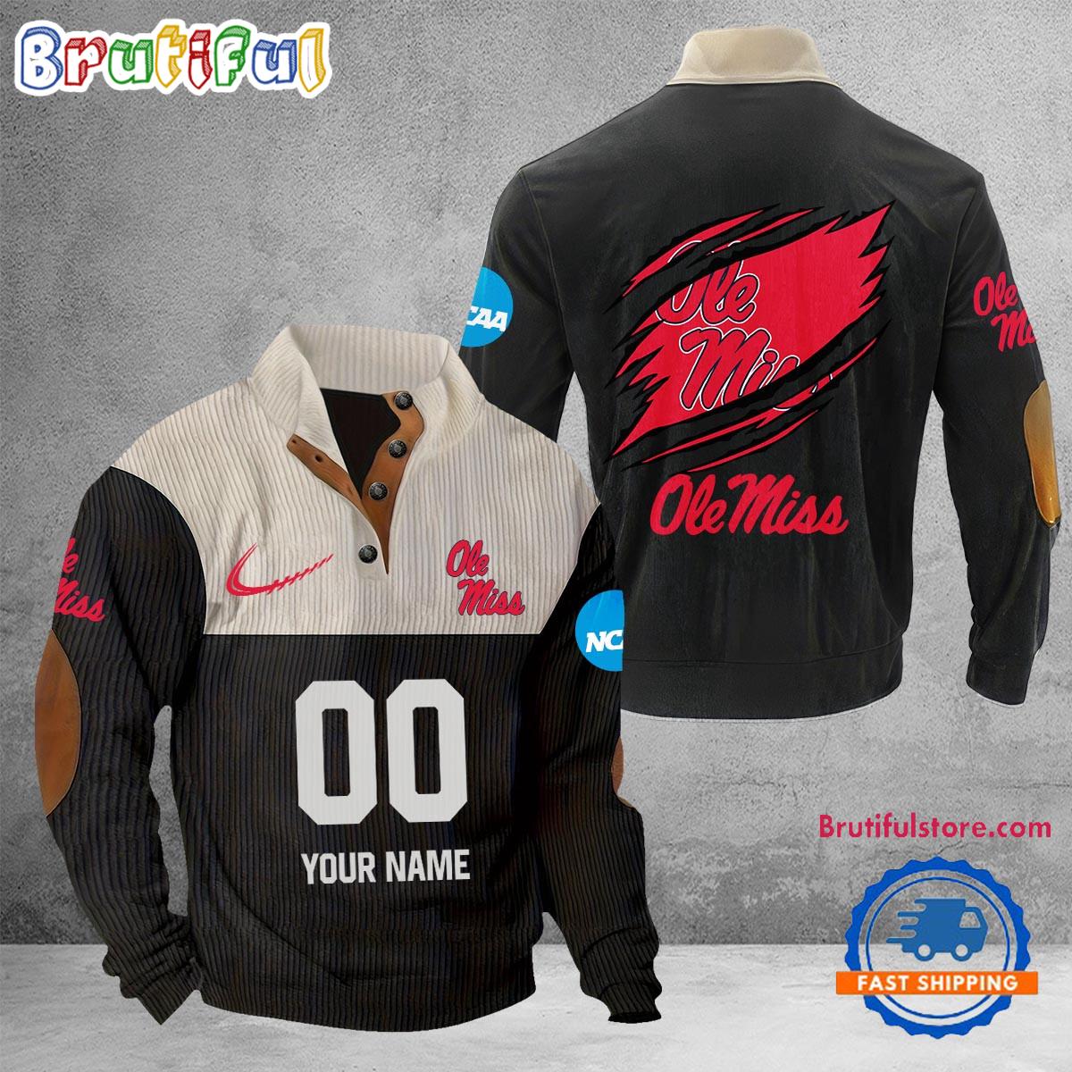 NCAA Ole Miss Rebels Sport Team Custom Name And Number Buttoned Collar Sweatshirt