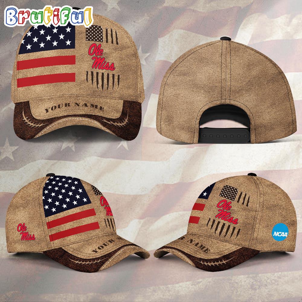 NCAA Ole Miss Rebels Sport Team Pesonalized American Flag Baseball Cap