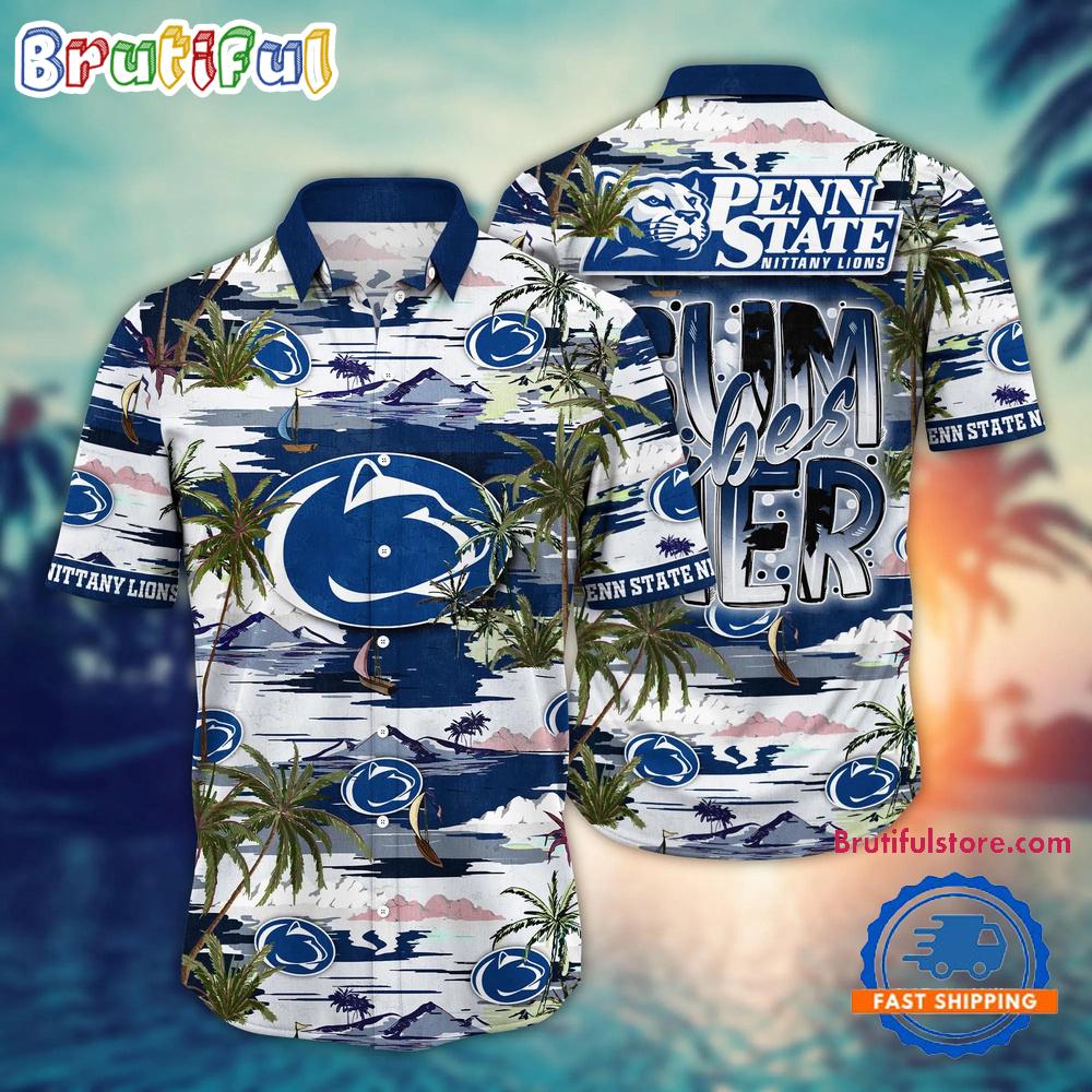 NCAA Penn State Nittany Lions Flower Design Summer Beach Aloha Hawaiian Shirt