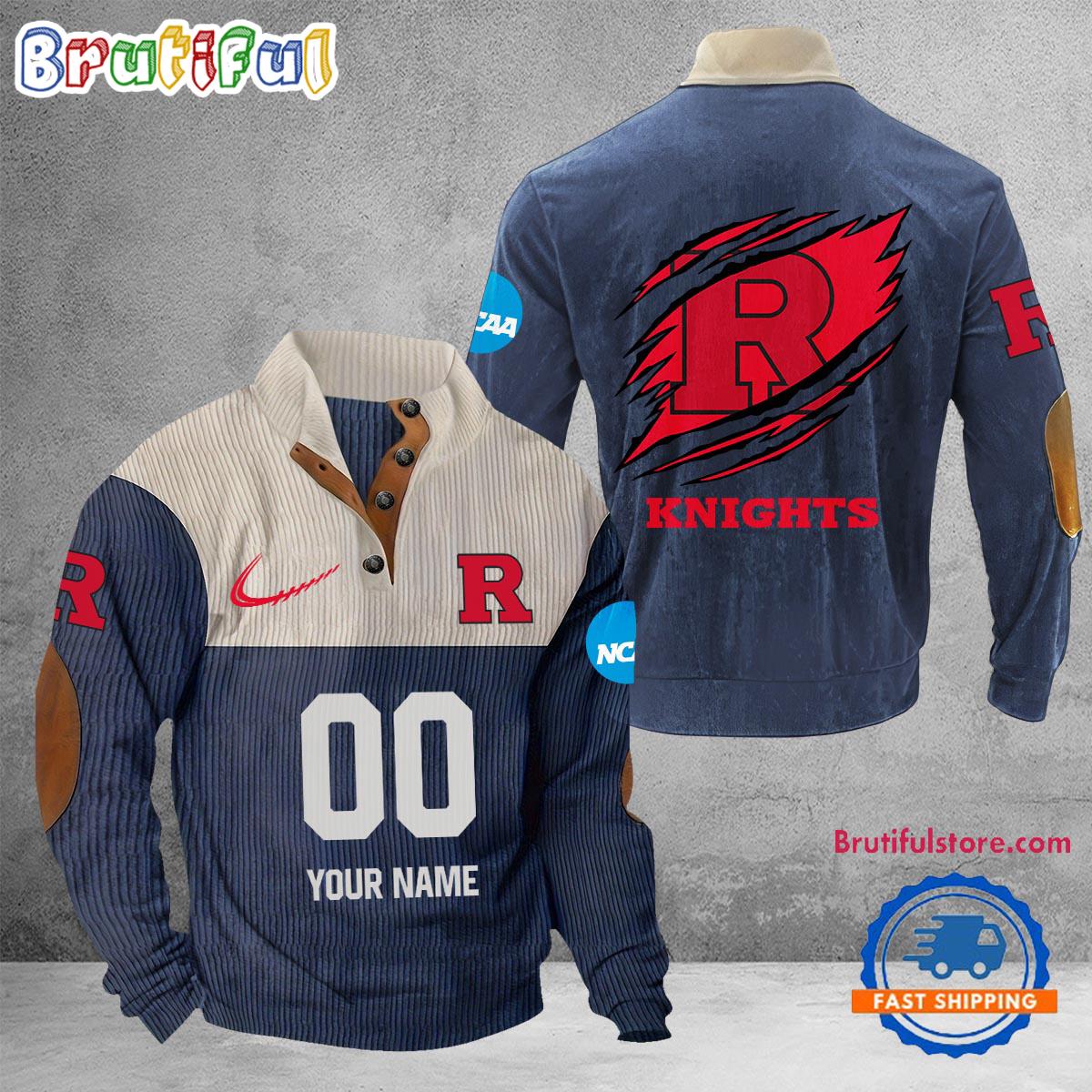NCAA Rutgers Scarlet Knights Sport Team Custom Name And Number Buttoned Collar Sweatshirt