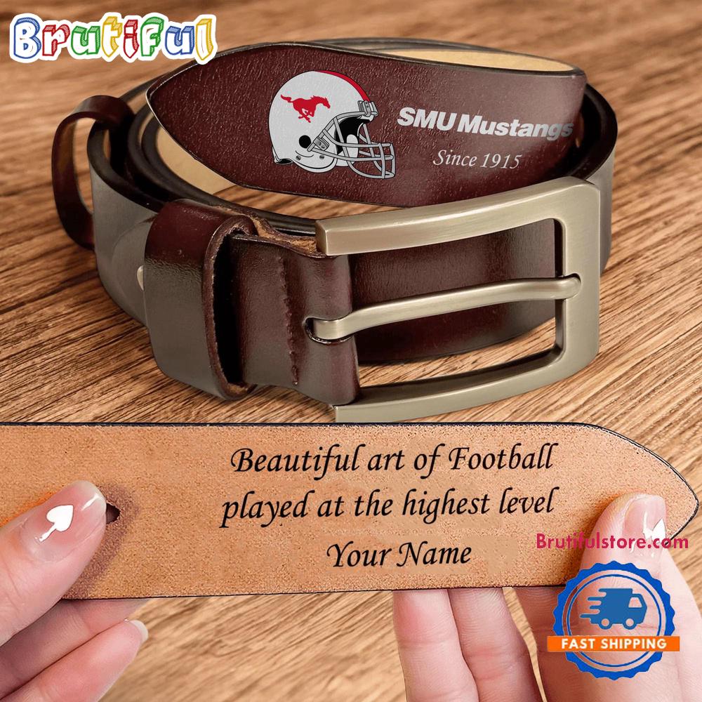 NCAA SMU Mustangs Sport Logo Helmets Men’s Leather Belt