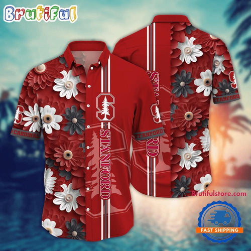 NCAA Stanford Cardinal Flower Summer Aloha Button Hawaiian Shirt