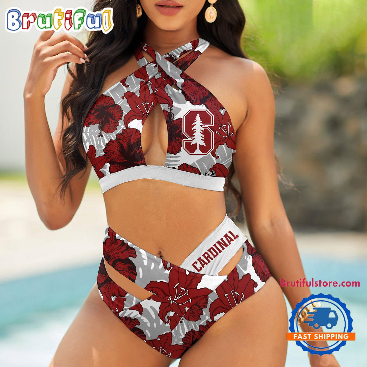 NCAA Stanford Cardinal Hawaiian Pattern Summer Beach Women’s Bikini Set