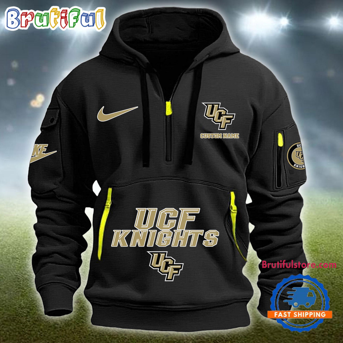 NCAA UCF Knights Heavy Hoodie, Sporty Quarter Zip Hoodie