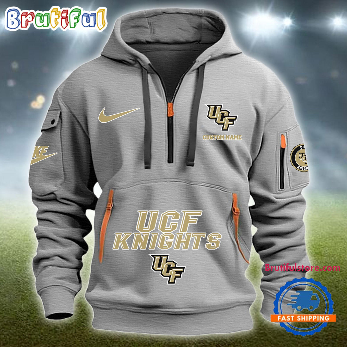 NCAA UCF Knights Heavy Hoodie, Sporty Quarter Zip Hoodie