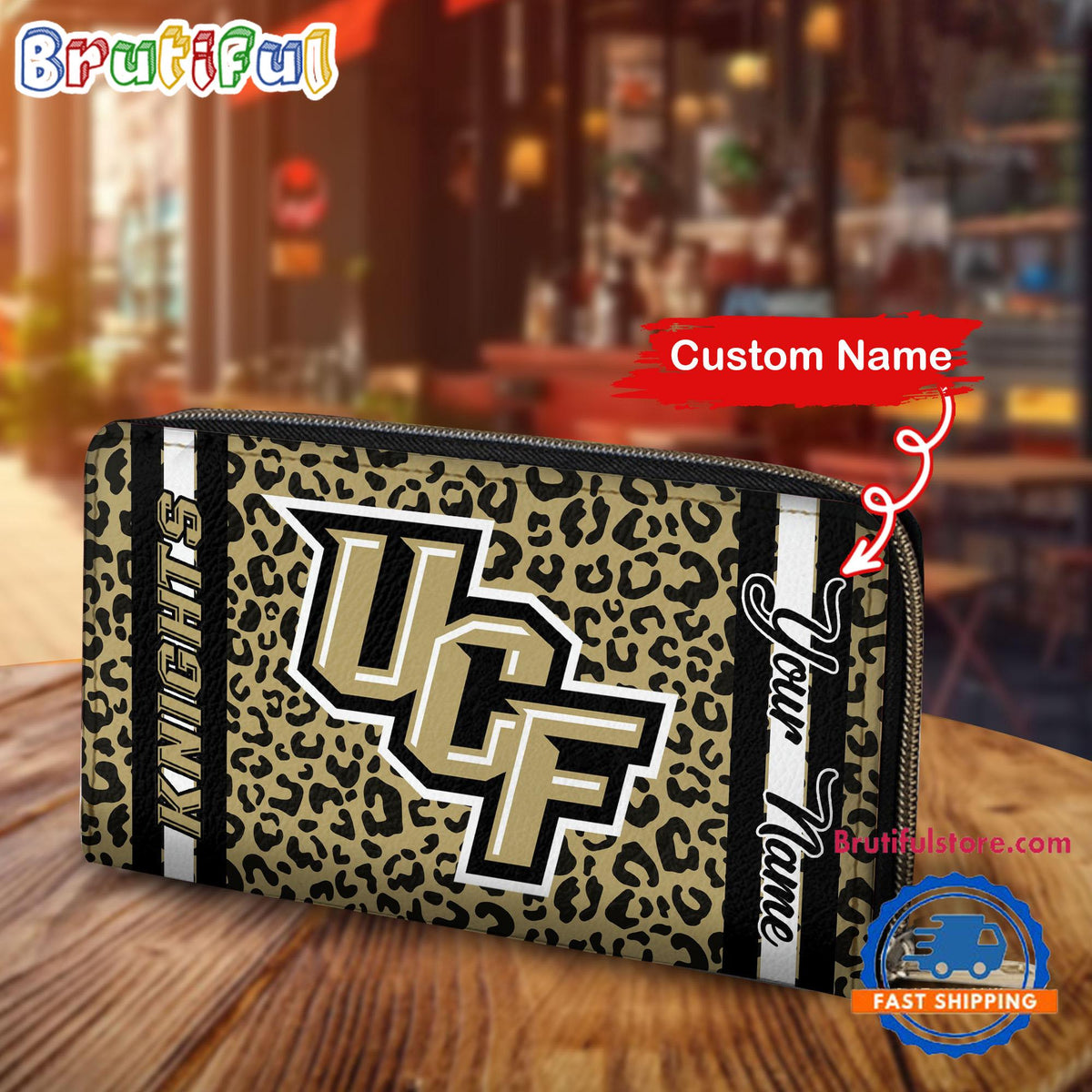 NCAA UCF Knights Leopard Women’s Zip Around Wallet, Sporty Women’s Wallet