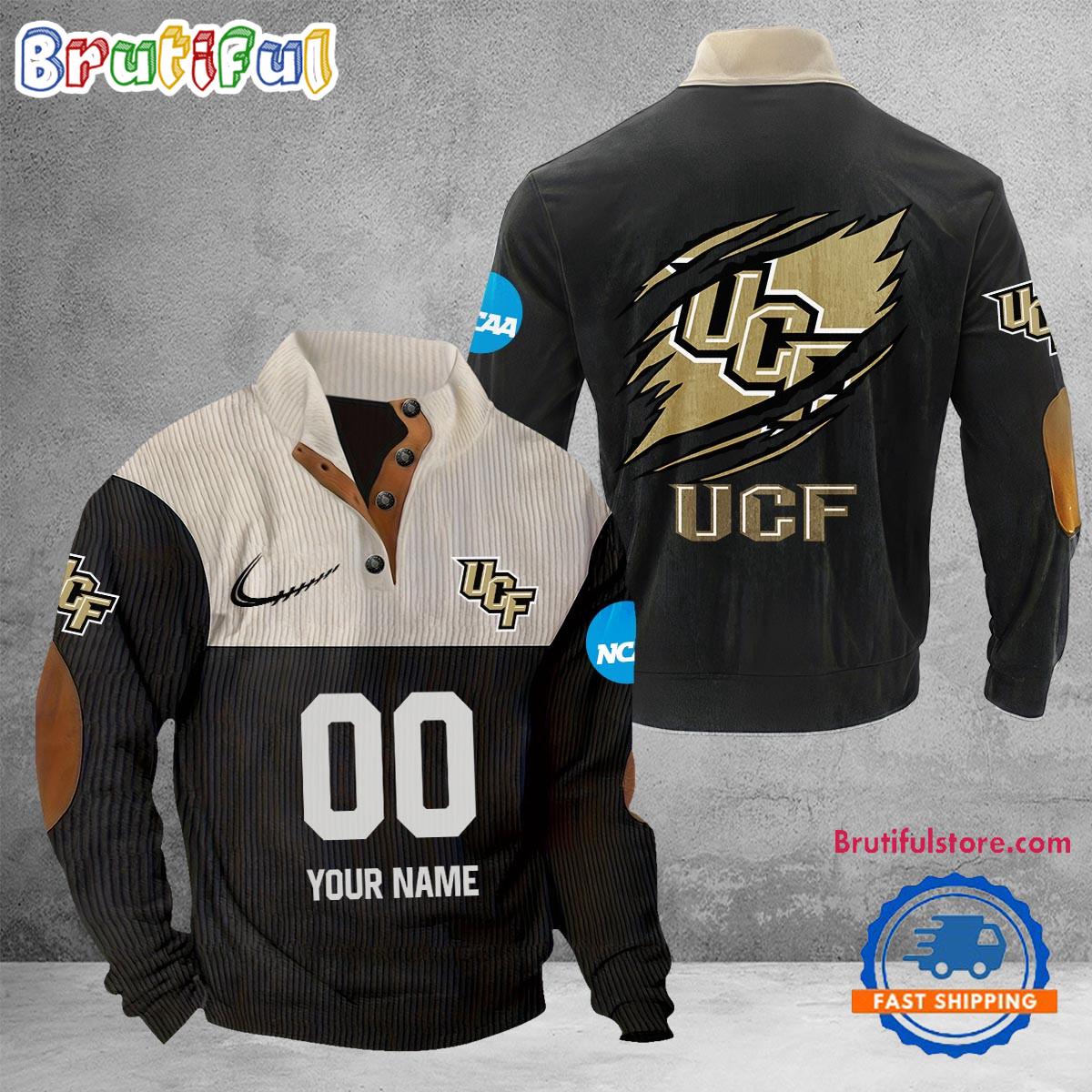 NCAA UCF Knights Sport Team Custom Name And Number Buttoned Collar Sweatshirt