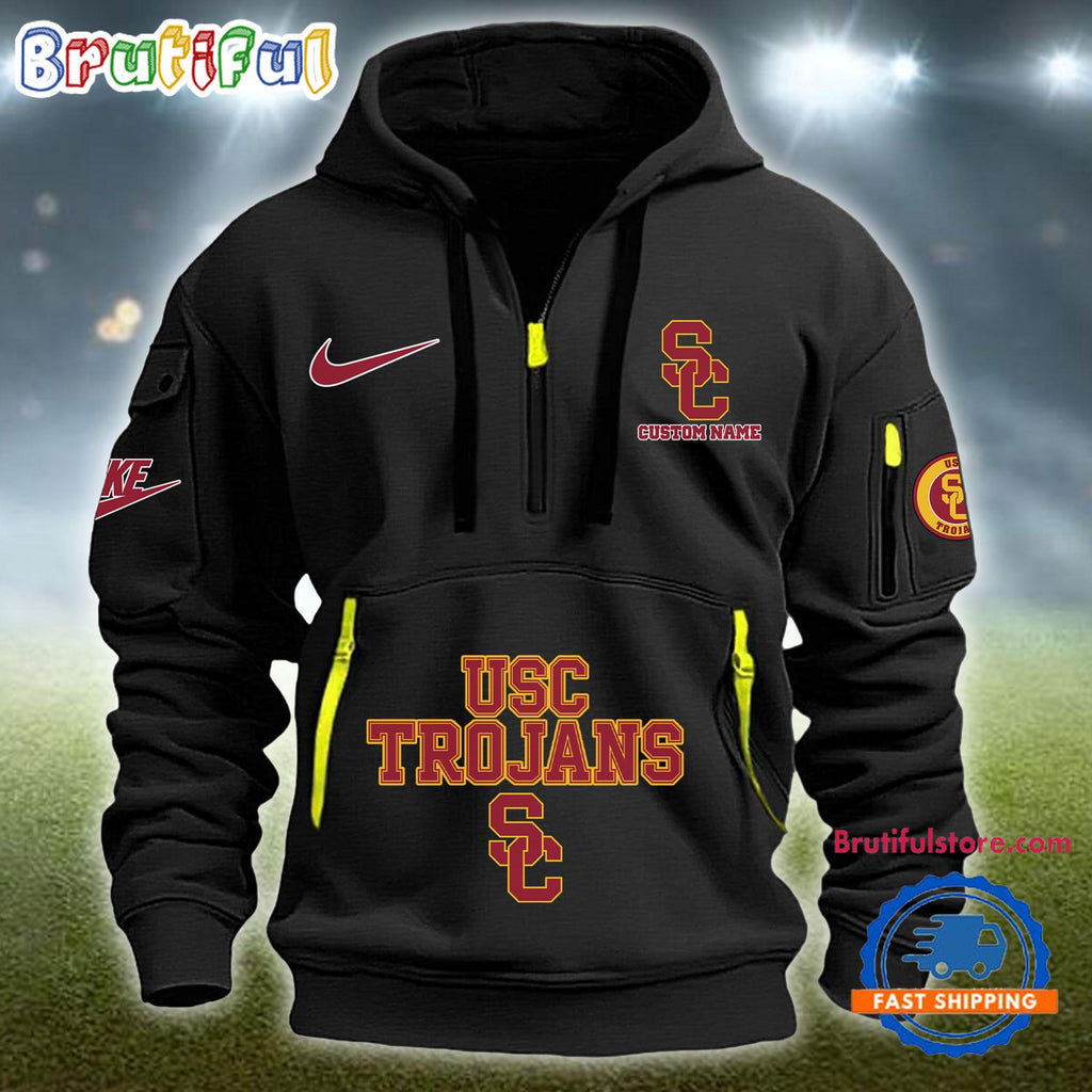 NCAA USC Trojans Heavy Hoodie, Sporty Quarter Zip Hoodie