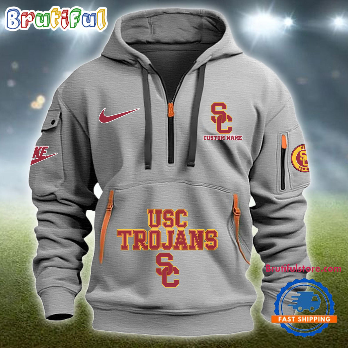 NCAA USC Trojans Heavy Hoodie, Sporty Quarter Zip Hoodie