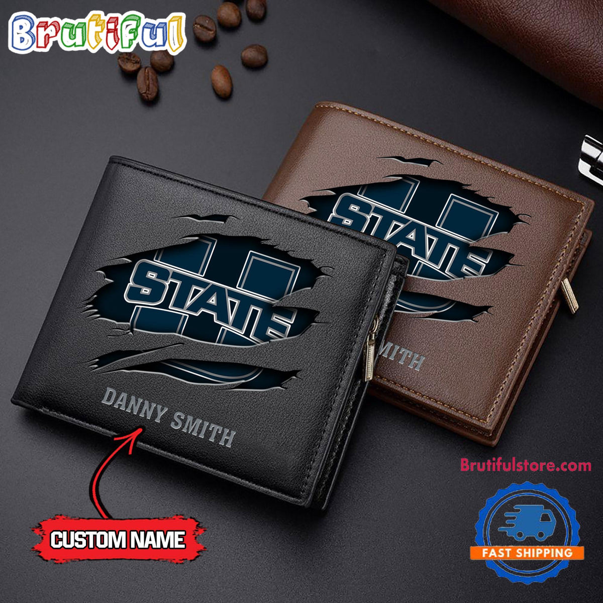 NCAA Utah State Aggies Sporty Custom Men’s Leather Wallet