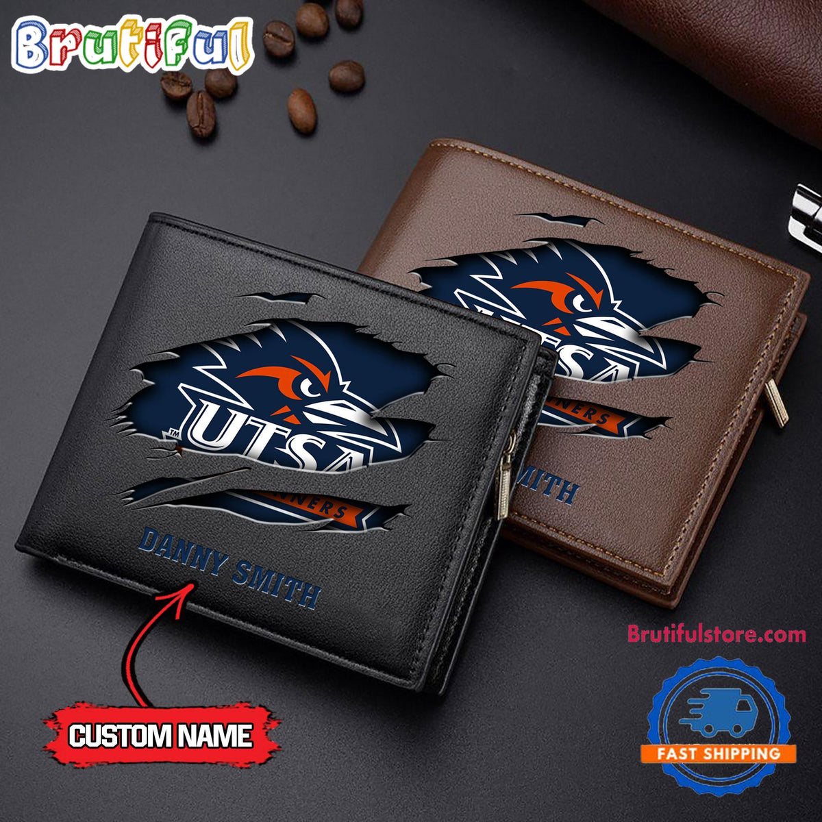 NCAA UTSA Roadrunners Sporty Custom Men’s Leather Wallet