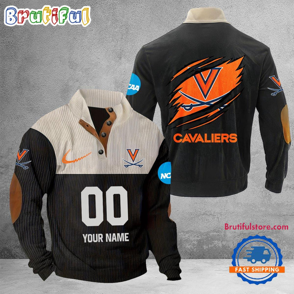 NCAA Virginia Cavaliers Sport Team Custom Name And Number Buttoned Collar Sweatshirt