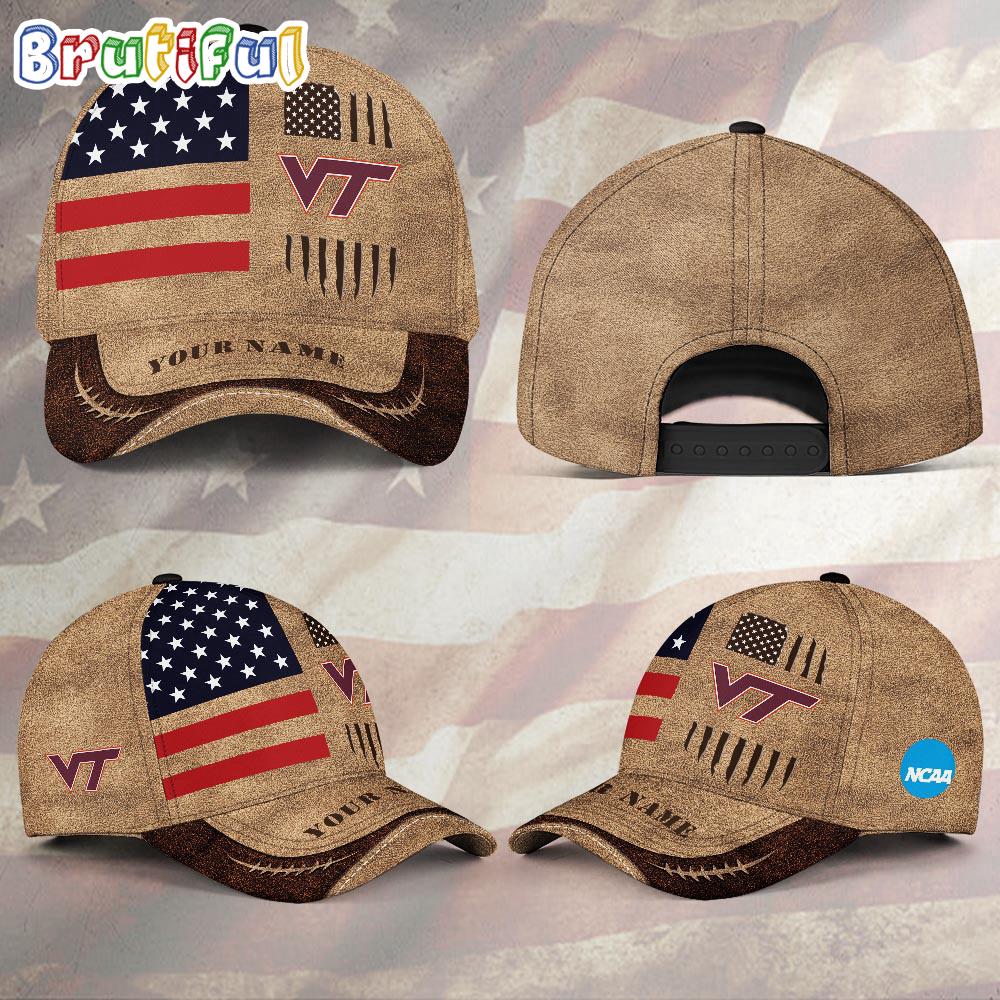 NCAA Virginia Tech Hokies Sport Team Pesonalized American Flag Baseball Cap