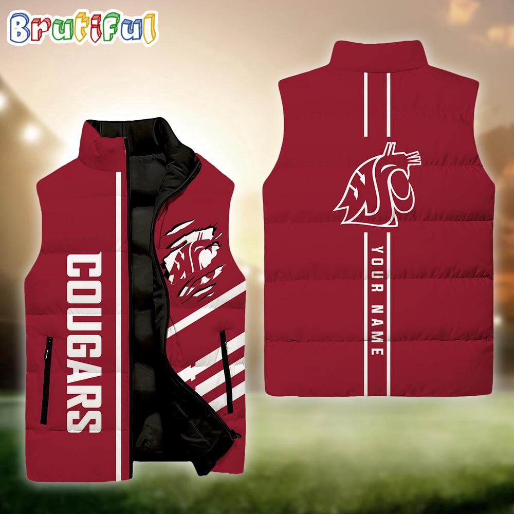 NCAA Washington State Cougars Sport Team Personalized Sleeveless Down Puffer Jacket