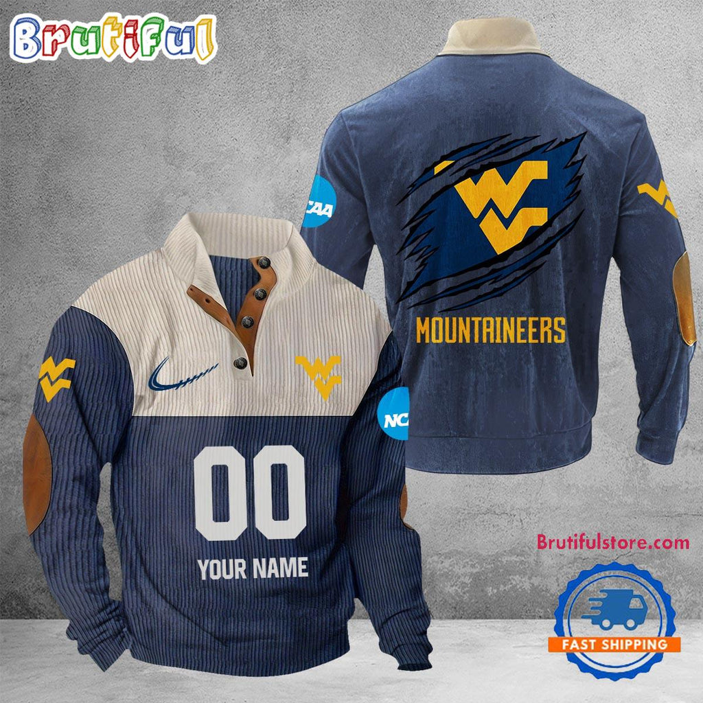 NCAA West Virginia Mountaineers Sport Team Custom Name And Number Buttoned Collar Sweatshirt