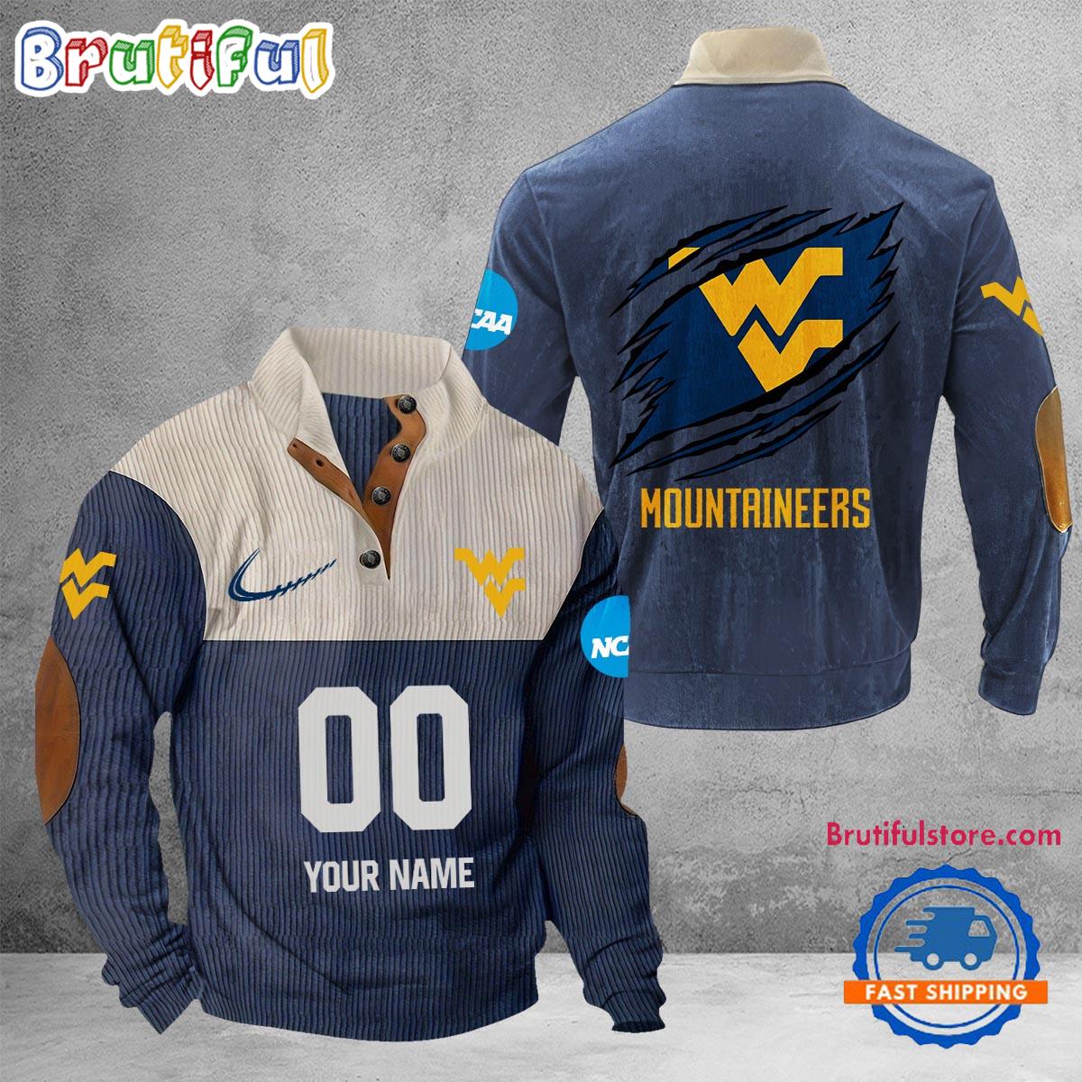 NCAA West Virginia Mountaineers Sport Team Custom Name And Number Buttoned Collar Sweatshirt