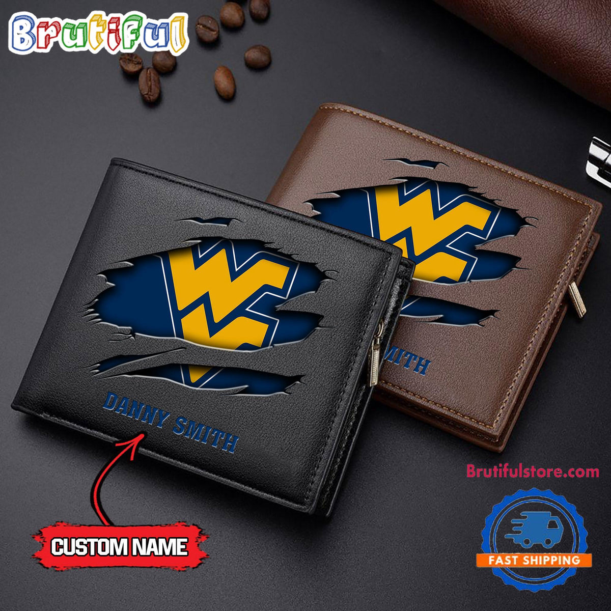 NCAA West Virginia Mountaineers Sporty Custom Men’s Leather Wallet
