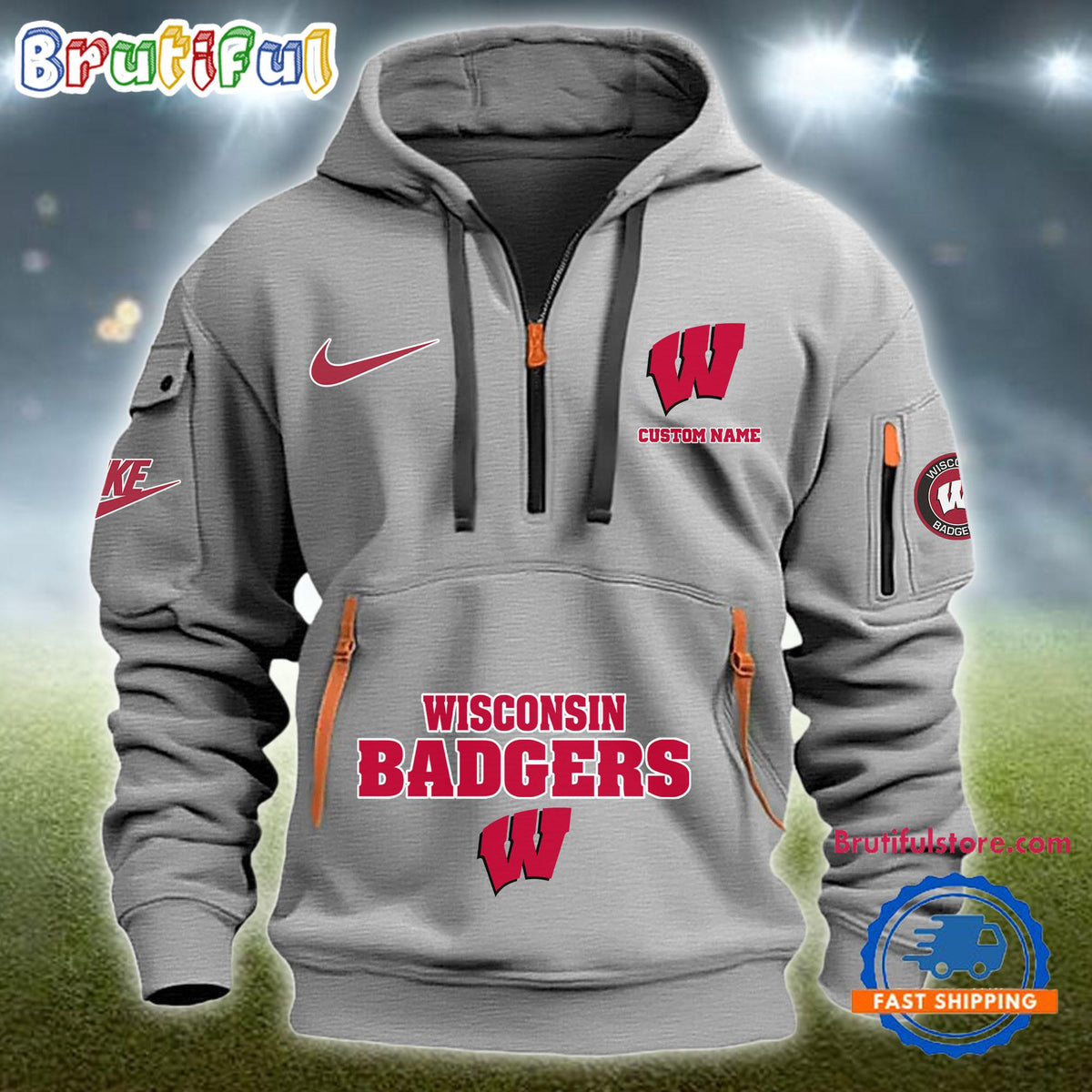 NCAA Wisconsin Badgers Heavy Hoodie, Sporty Quarter Zip Hoodie