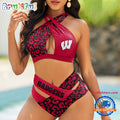 NCAA Wisconsin Badgers Leopard Pattern Summer Beach Women’s Bikini Set