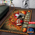 NCAA Wisconsin Badgers Pumpkin Flower Football Halloween Rectangle Rug