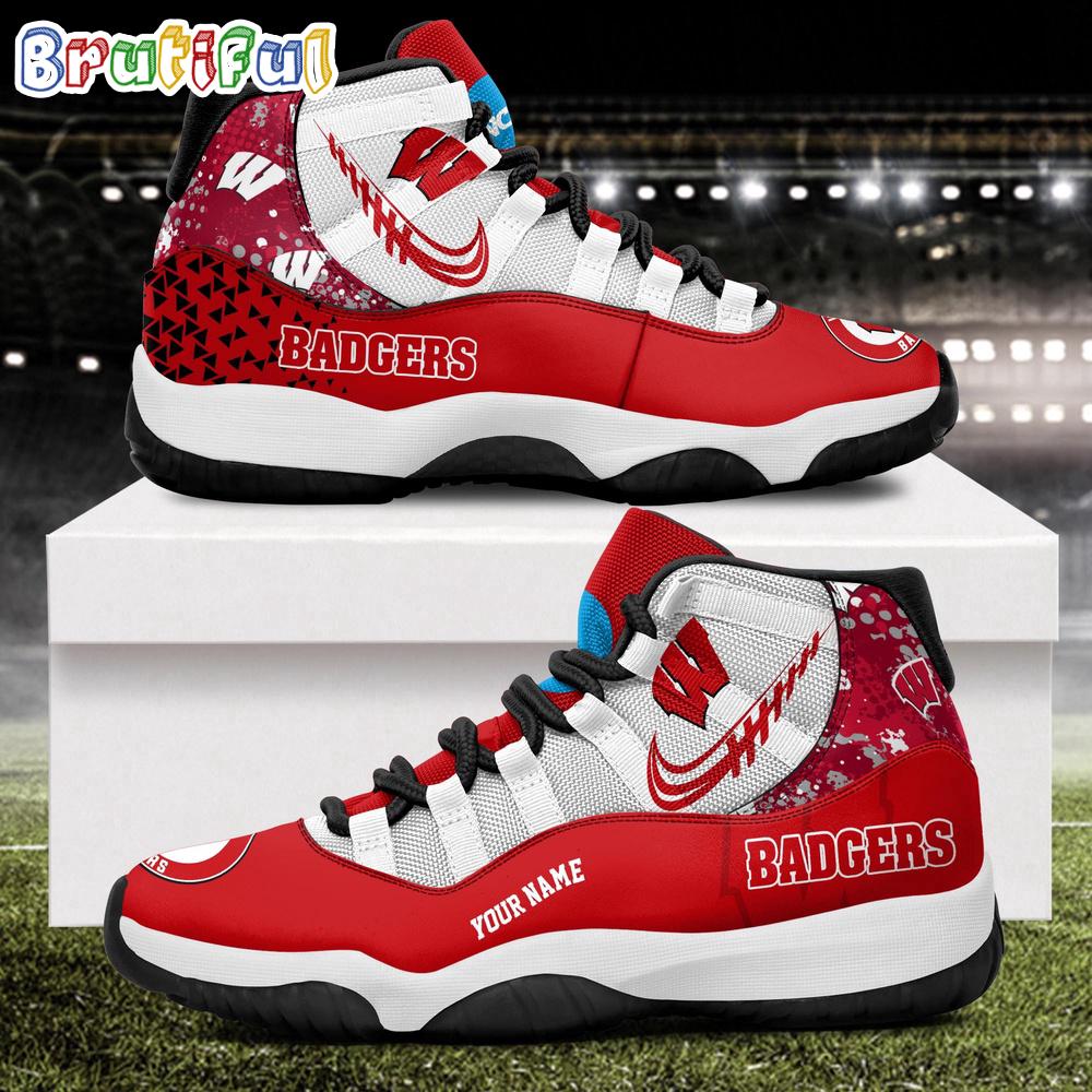 NCAA Wisconsin Badgers Sport Logo Team Personalized Air Jordan 11 Shoes
