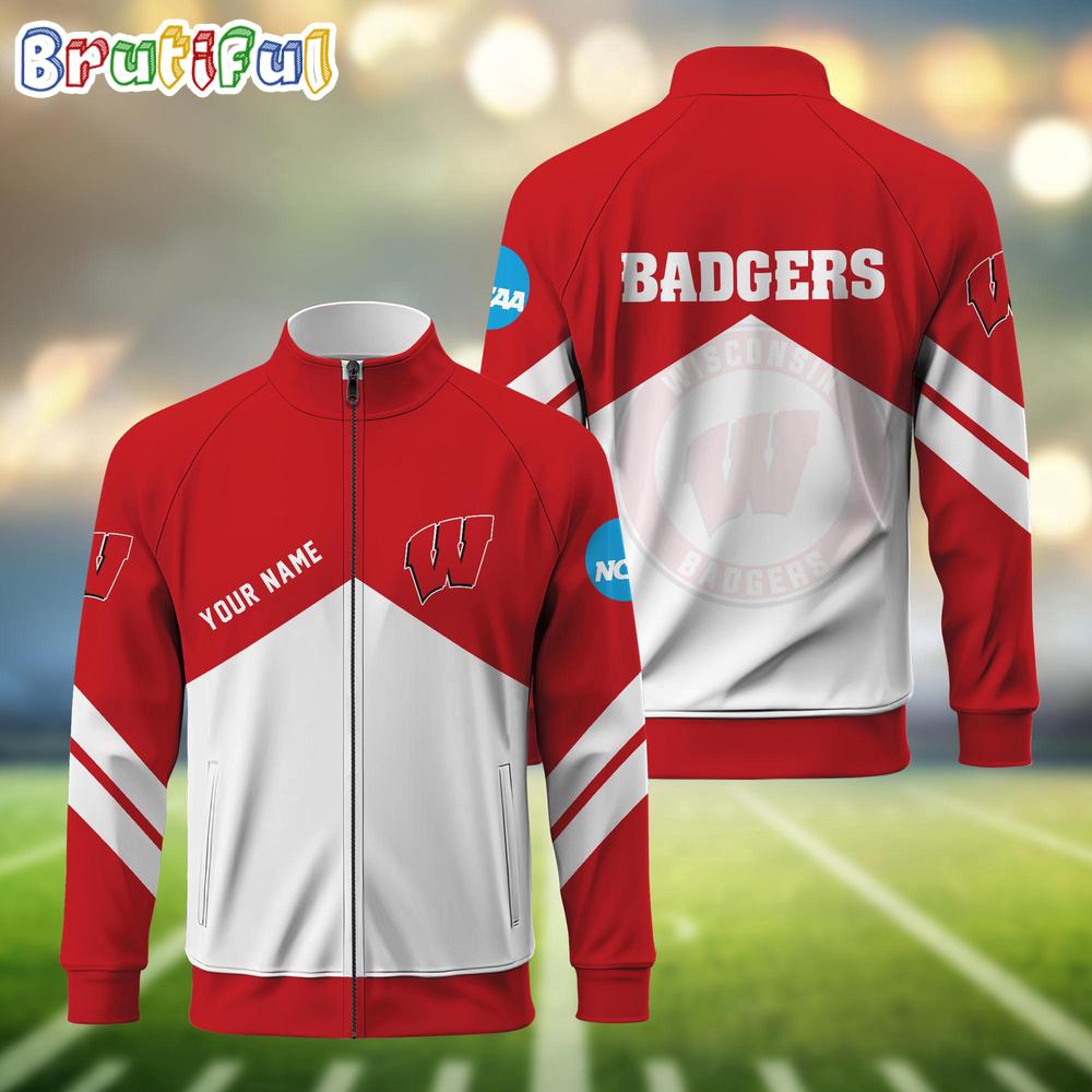 NCAA Wisconsin Badgers Sport Logo Team Personalized Standing Neck Zipper Jacket
