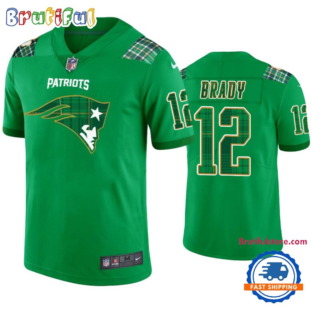 New England Patriots #12 Tom Brady Jersey St. Patricks Day Kelly Green Lucky Football Jersey