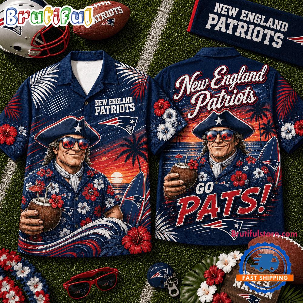 New England Patriots 2026 NFL Mascot Beach Vibes Summer Hawaiian Shirt