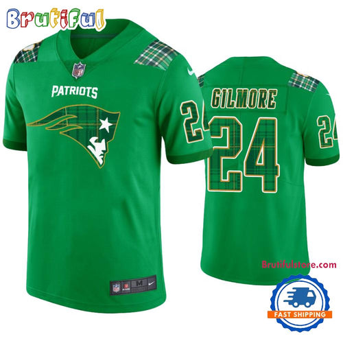 New England Patriots #24 Stephon Gilmore Jersey St. Patricks Day Kelly Green Lucky Football Jersey