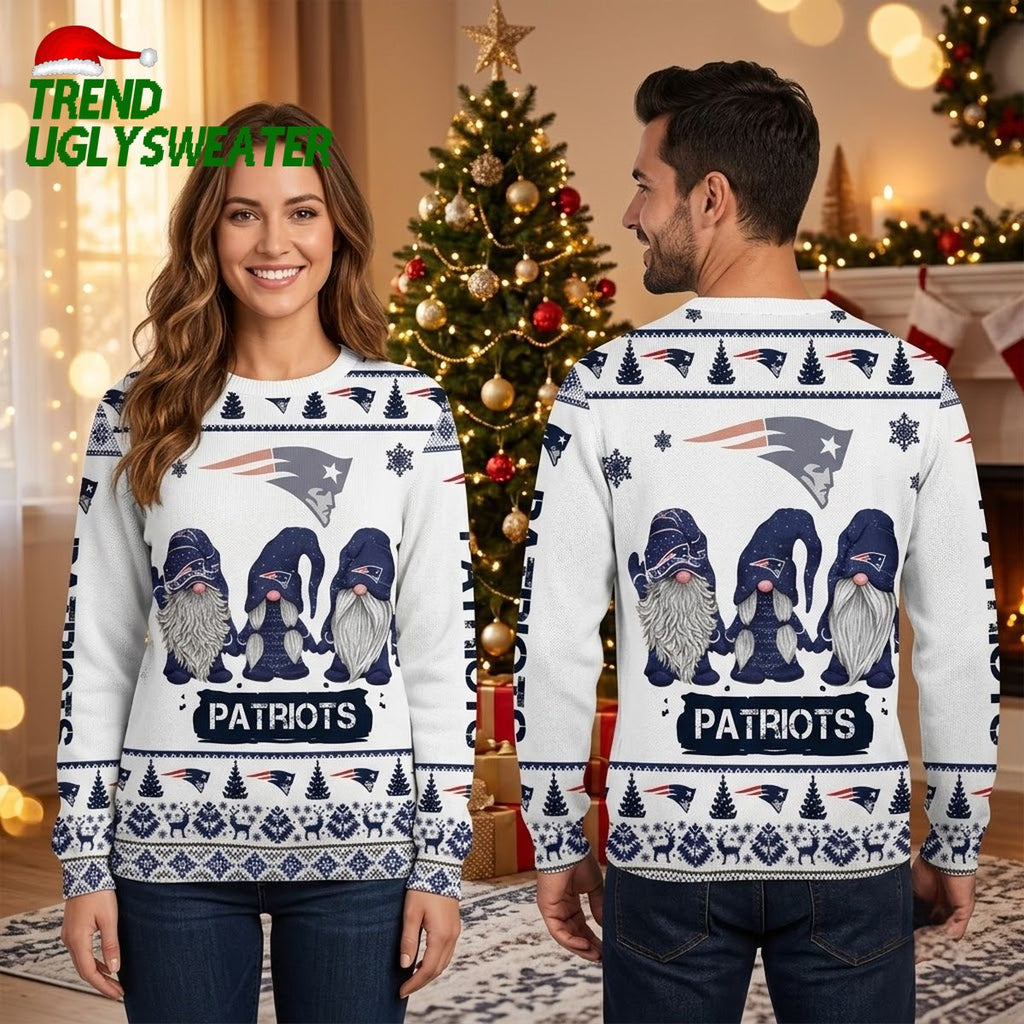 New England Patriots Christmas Gnomes Ugly Christmas Sweater