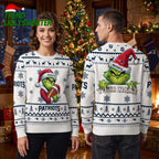 New England Patriots Grinch Santa Hat Custom Name Ugly Christmas Sweater