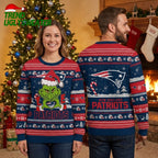 New England Patriots Grinch Santa Hat Ugly Christmas Sweater