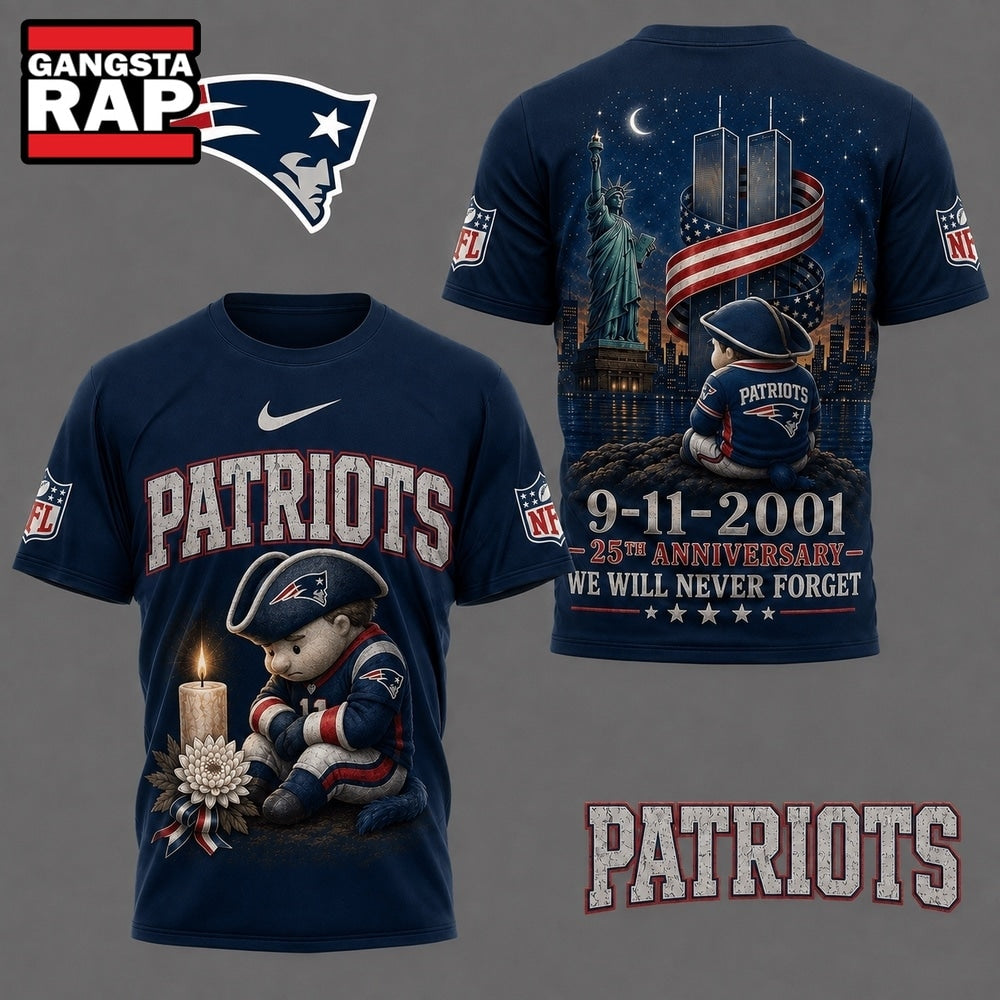 New England Patriots NFL 9 11 25th Anniversary Never Forget Memorial 3D T Shirt, Football New Design Shirt