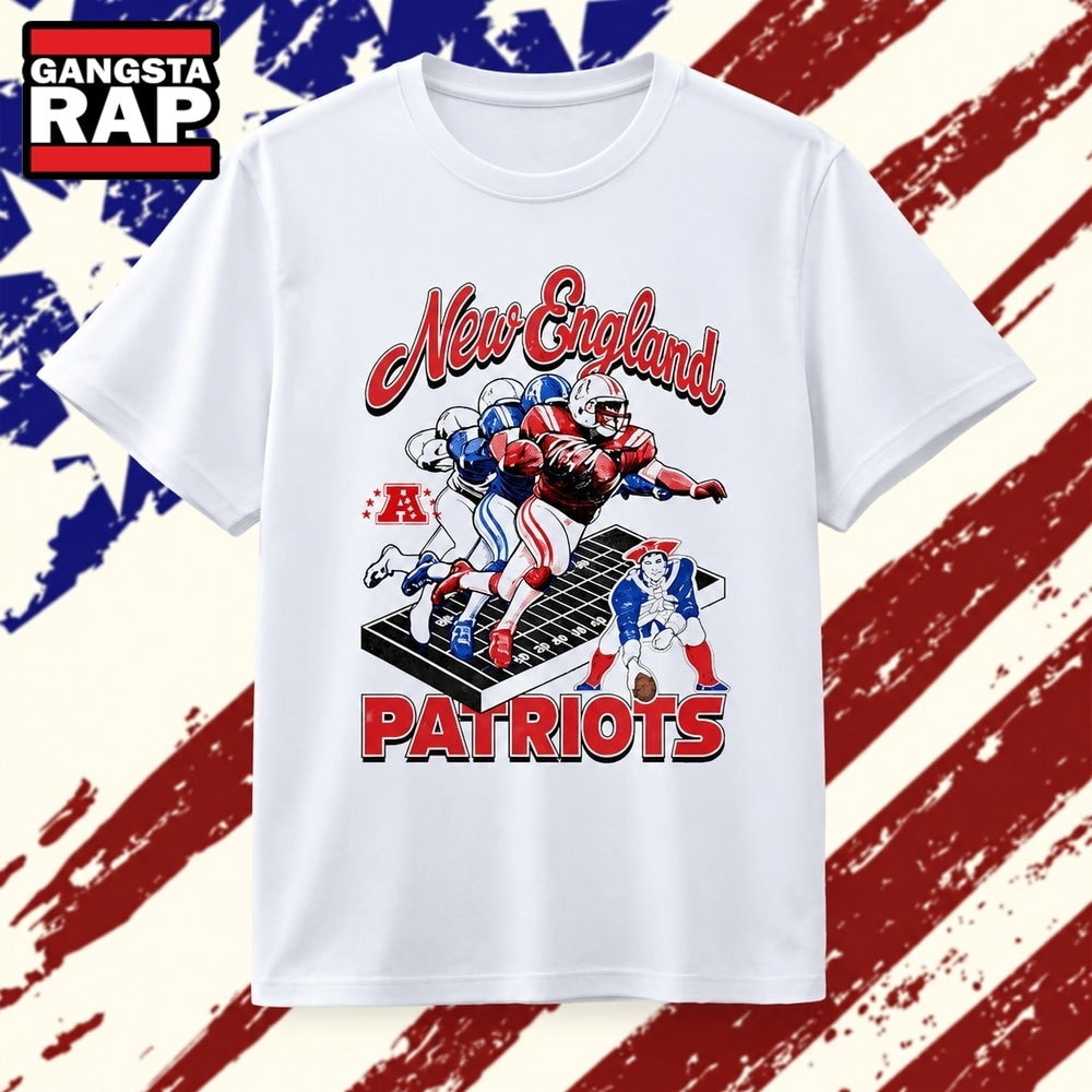 New England Patriots Retro Football Player Action T Shirt