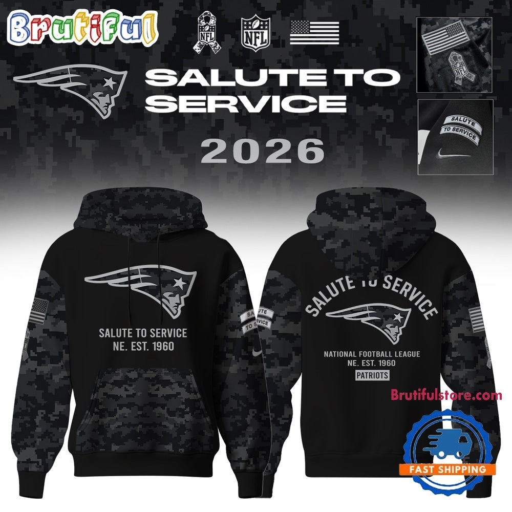 New England Patriots Salute to Service Camo 2026 Black Hoodie