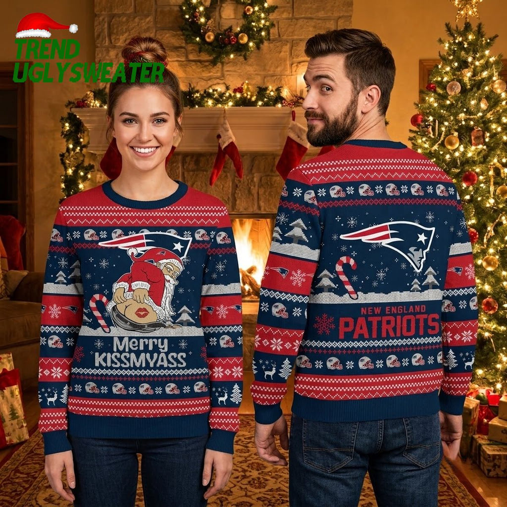New England Patriots Santa Claus Merry Kissmyass Ugly Christmas Sweater