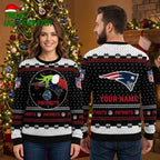 New England Patriots Santa Hat Logo Custom Name Ugly Christmas Sweater