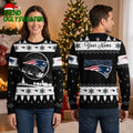 New England Patriots Santa Sleigh Personalized Name Ugly Christmas Sweater