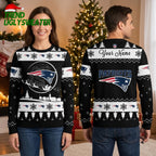 New England Patriots Santa Sleigh Personalized Name Ugly Christmas Sweater